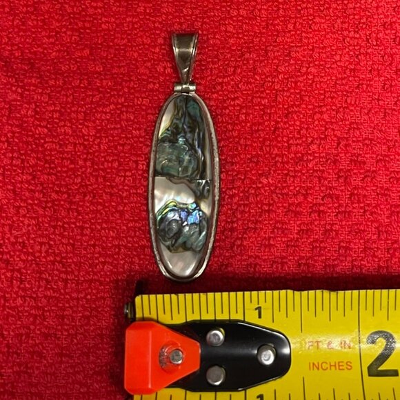 ATI MEXICO?? Abalone Shell Inlay Long Oval Pendant 925 Sterling Silver - Picture 5 of 5